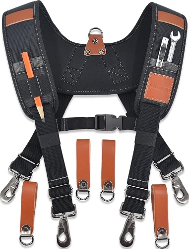 WELKINLAND Heavy-Duty Leather Tool Belt Suspenders, Carpenter Suspenders | Padded Carpenter Tool Bag Suspenders, Fitting Leather Suspenders For Tool Belt, Nail Bag Suspenders,Tool belt suspenders