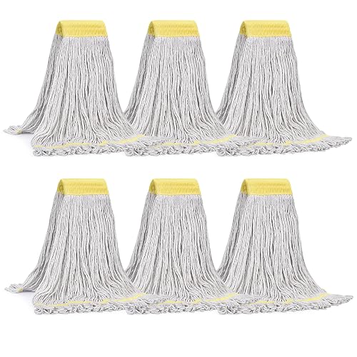 Matthew Cleaning Commercial Mop Head Replacement, 5 Inch Wide Headband, Looped End Cotton Blend String Wet Mops for Floor Cleaning, 24 oz Large, 6-Pack White