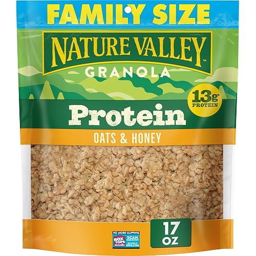 Nature Valley Oats & Honey Protein Granola, Family Size, 17 oz | 50% More Than 11 oz Pouch, 13g Protein & 33g Whole Grain per Serving, Good Source of Fiber