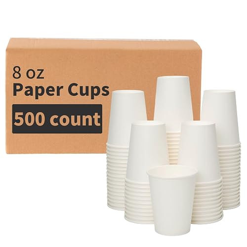 RACETOP 8 oz 500 Pack Disposable Paper Coffee Cups, Disposable Paper Cups, Hot Coffee Cups for Office, Party, Home
