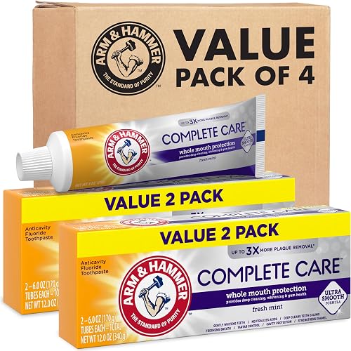 ARM & Hammer Complete Care Toothpaste, Fresh Mint, 6.0 oz, 4-Pack | Teeth Whitening, With Baking Soda, Fluoride, Whole Mouth Protection