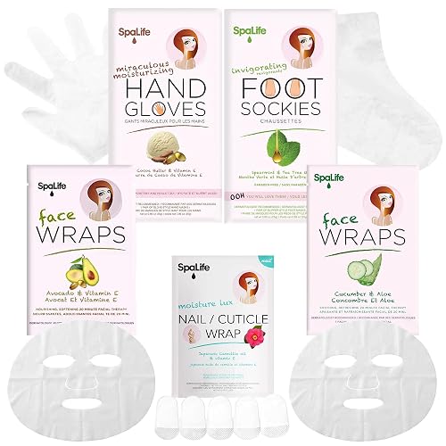 SpaLife 10 Piece Korean Face Mask & Moisturizing Hand Gloves Set | Foot Mask Socks for Dry Cracked Hands & Feet | Korean Skincare Cuticle Repair Mask Women | Self Care Gifts for Women | 10 Pack