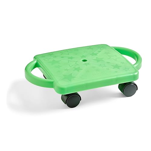 hand2mind Green Indoor Scooter Board with Handles, Ages 5+ | Sit Down Floor Scooter, Gym Activities for Kids, Indoor Sport Recess Games, Physical Education Equipment, Gross Motor Toy