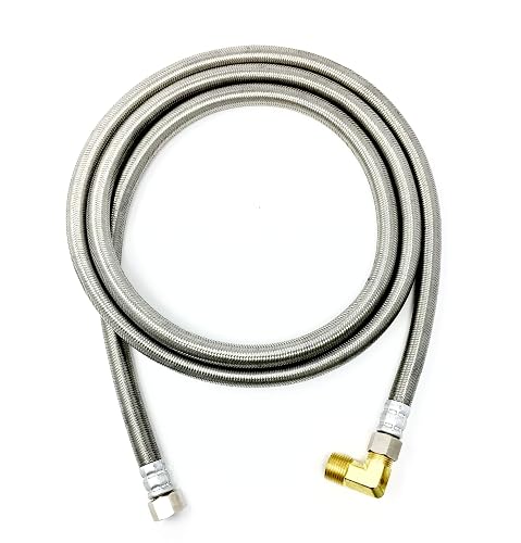 Shark Industrial Premium Stainless Steel Dishwasher Hose - 6 FT No-Lead Burst Proof Water Supply Line 3/8" comp x 3/8" comp with attached 90 degree elbow - 10 year warranty