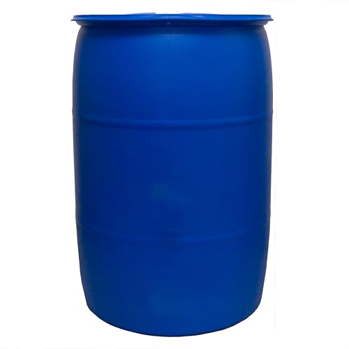 Bushman 55 Gallon Plastic Drum, Stackable Industrial Storage Barrel, Blue | Heavy Duty HDPE Bin Container with Leakproof Lid for Emergency Water Supply, Chemicals, or Oil Waste