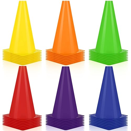 Hoteam 30 Pieces 9 Inch Traffic Cones Plastic Sport Agility Training Safety Cones Soccer Practice Equipment for Basketball Football Drills Exercise, Outdoor Activity and Events
