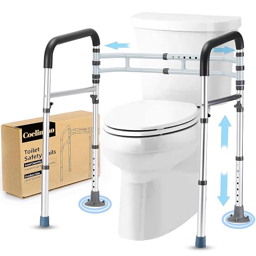 Coelineao Toilet Safety Rails (300 LB), Toilet Handle Frame for Elderly | Adjustable, Foldable Toilet Bars for Disabled Adults, Supports All Toilet Types