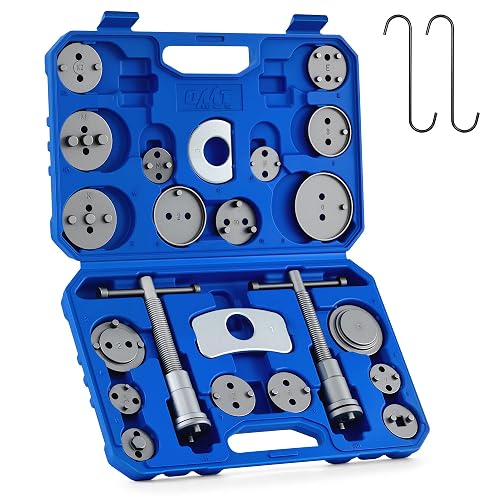 OMT 24pc Brake Caliper Compression Tool with Adapters & Hangers, Sandblast | 1045 Steel Construction; Full Multi Piece Set for Most Vehicles; Thrust Bolt Assemblies; Precision Auto Repair