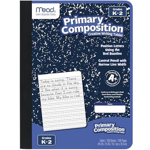 Mead Primary Composition Book, Primary Ruled Journal, Grades K-2, 7-1/2" x 9-3/4", 100 Sheets, Blue Marble (09902)