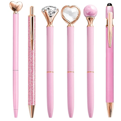 YOXMJDB Pink Pens for Women, 6 Pcs Cute Pens Ballpoint Pen Bulk, 1.0mm Medium Point Black Ink, Office and School Supplies Fancy Nice Pen Gifts for Girls Nurse Teacher (Pink)
