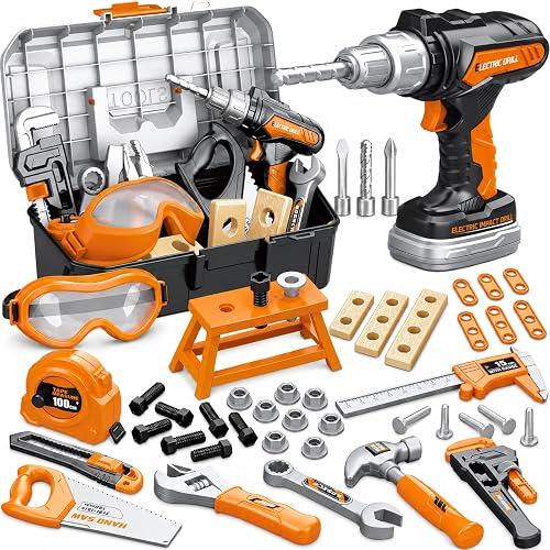 Kids Tool Set, Toddler Tool Box, Toy Drill, Construction Toys for Ages 3-5 | 46 Pcs Kids Tool Kit for Toddlers, Construction Pretend Play Toys, Christmas Birthday Gifts for Boys & Girls Ages 3 4 5 6 7 8