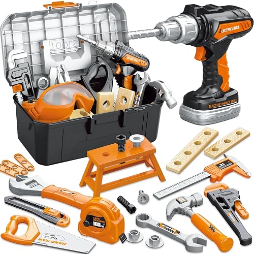 Kids Tool Set, Toddler Tool Box, Toy Drill, Construction Toys for Ages 3-5 | 46 Pcs Kids Toy Tools Kits for Toddlers Pretend Role Play, Christmas Birthday Gifts for Boys Girls Ages 3 4 5 6 7 8, Orange