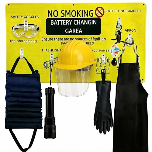 8 Pcs Complete Battery PPE Kit for Forklift Battery Maintenance, Wall-Mount PPE Equipment for Lift Battery Water Handling, Propane Tasks, Warehouse Safety Gear Storage
