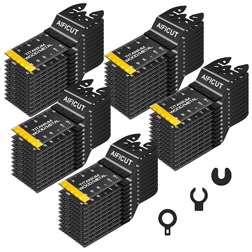 AIFICUT 55 PCS Oscillating Saw Blades Quick Release Universal oscillating Tool Blades Wood Plastics and Metal Multitool Blade Kits for Wood fit Dewalt Rockwell Milwaukee Makita Ryobi