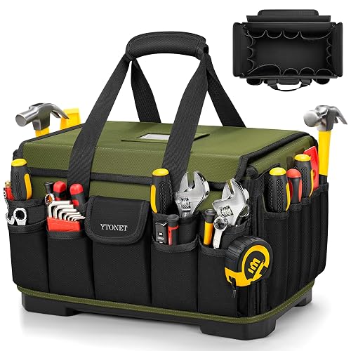 Heavy Duty Tool Bag 16-Inch, Tool Bags for men Toolbox Organizer Tote Gifts | 46 Pockets, Hard Bottom, Waterproof Pocket, 1680D Tear-Proof, Tool Tote for Electrician HVAC Mechanic, Father Day Gifts