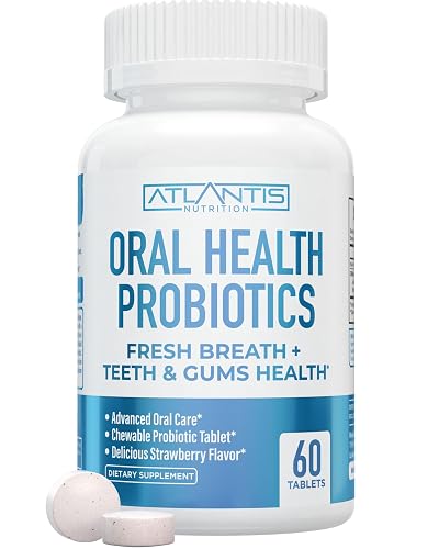 Atlantis Nutrition Oral Probiotics Chewable Tablet - Dental Probiotic for Gum Care & Teeth Care - Bad Breath Treatment for Adults - 3 Billion CFU Probiotic Blend/Tablet - Strawberry Flavor- 60 Tablets
