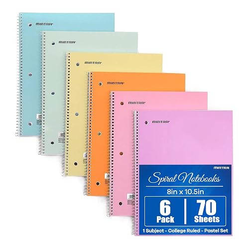 Mintra Office Spiral Notebooks, Wirebound, Journals for School, Work, Business, Aesthetic Stationery, Writing Pads, Teacher & Student Supplies (6, Pastel, College)