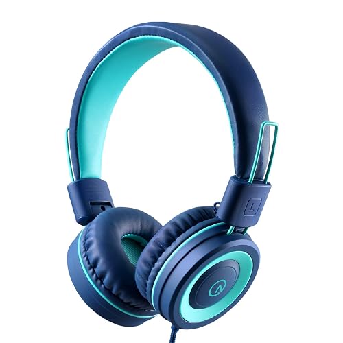 noot products K11 Kids Headphones with Wired Cord 3.5mm Jack Navy/Teal | 5ft Long Cord, Tangle Free, Foldable, Plug in On-Ear Headset for School, Classroom, Boys, Girls, Toddler Laptop Travel Tablet