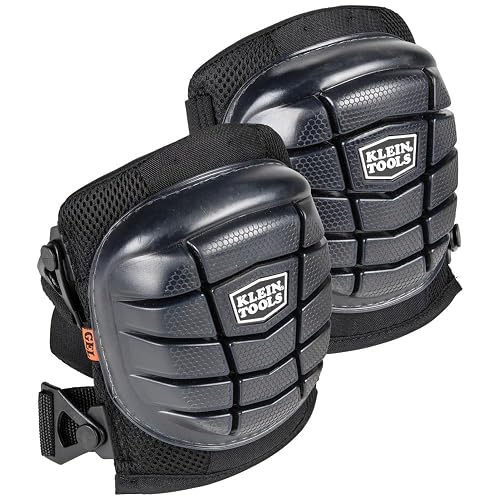 KLEIN TOOLS 60184 Knee Pads, Lightweight Gel Knee Pads with Slip Resistant Rubber Caps and Adjustable Straps, Great for Construction, Black