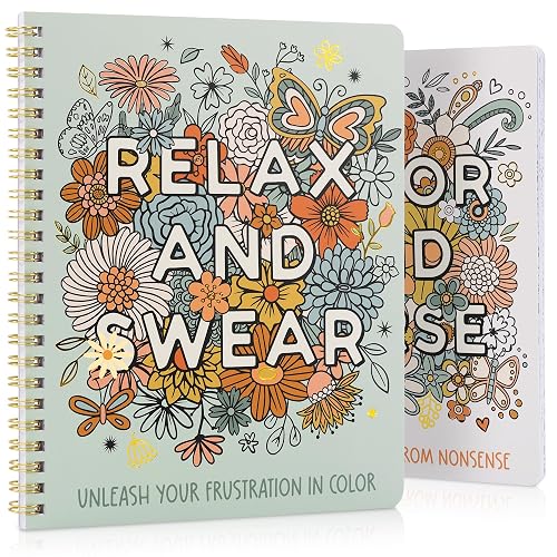 Beautiful Coloring Book Set of 2 for Adult Relaxation with Floral Designs | Funny Coloring Books with a Lot of Laughs - The Perfect Stress Relieving Gift for Women with Easy, Simple to Color Pages