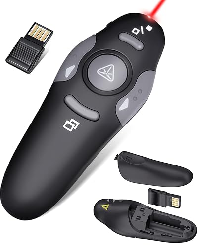 Presentation Clicker for PowerPoint, Wireless Remote Control with Red Laser | Slide Clicker with Red Laser Pointer, Compatible with Mac Windows Linux, Laptop Desktop, Google Slides PPT Keynote