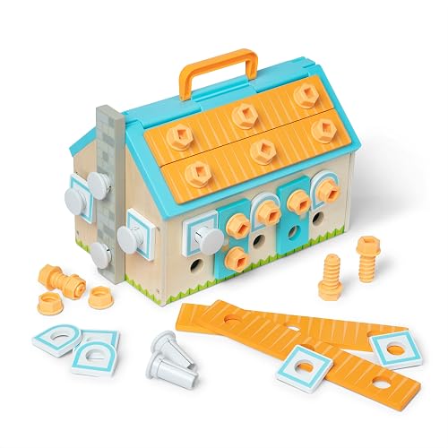Melissa & Doug Build-A-House Wooden Toolbox Pretend Play Construction | 51 Pieces, House-Shaped Toolbox, 4 Kid-Friendly Tools, Construction Pretend Play, Preschool Learning Toys for Kids, Ages 3+