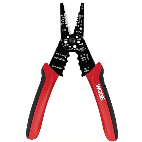 WGGE WG-015 Professional Wire Stripper, Wire Cutter and Wire Crimper 8-inch | 10-22 AWG Cable Stripping, Wire Crimping, Multi-Function Design, Hand Tools