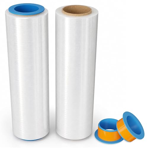 SWRT Stretch Wrap Stretch Film Roll, 2 Pack 15 Inch x 1000 Feet Industrial Strength Clear Plastic Wrap with Handles for Industrial Plastic Pallet Cling, Moving, Packing Supplies for Wrapping Furnitur