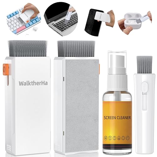 Keyboard Cleaner & Laptop Cleaning Kit, 15ml Screen Cleaner Spray, All-in-1 | High-Density Detailing Brush, Streak-Free Cleaning, Plush Microfiber Cloth & Removable Pads, Portable for Computer PC iPhone
