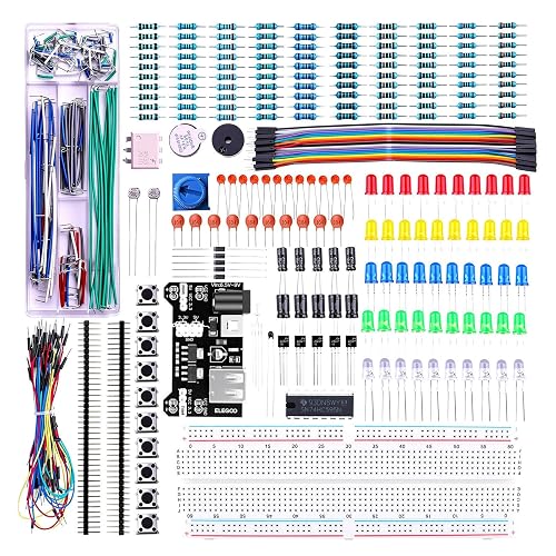 ELEGOO Upgraded Electronics Fun Kit w/Power Supply Module, Jumper Wire, Precision Potentiometer, 830 tie-Points Breadboard Compatible with Arduino, STM32 | PDF Tutorials, Power Supply Module, Jumper Wire, Precision Potentiometer, 830 tie-Points Breadboard, 300+ Components