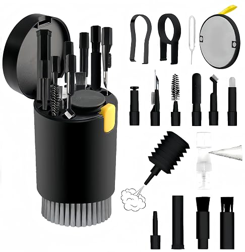 20-in-1 Laptop Phone Screen Earbud Cleaning Kit, Keyboard Cleaner Kit | Keyboard Cleaning Kit with Electronic Cleaning Brush Spray for Airpods Pro,iPad,iPhone Pro,Camera,Computer Cleaning (Black)