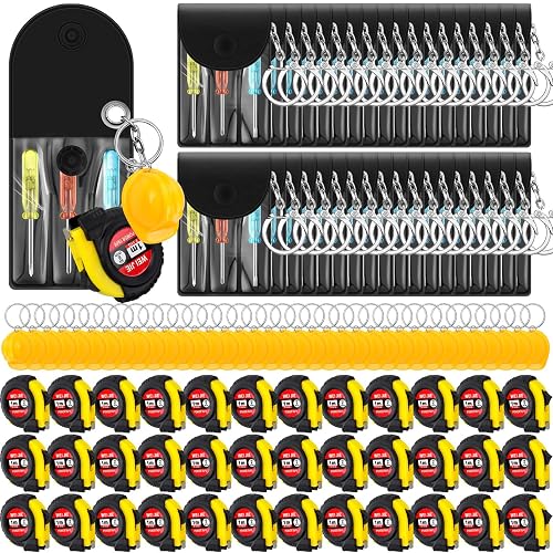 Jutom 108 Pcs Mini Construction Helmet Keychains Tape Screwdrivers Tool Adult Men Gifts Bulk for Easter Egg Stuffers Father's Day Construction Party Favors Gifts