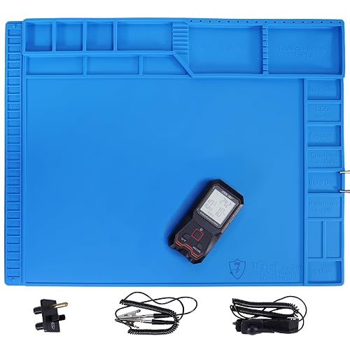 Kaisi Large Anti Static Mat with Grounding Accessories,Soldering Mat | Heat Resistant Silicone Magnetic Work ESD Pad for pc building, Electronics, Laptop, Cellphone Repair Soldering 21.6" x 16.9"