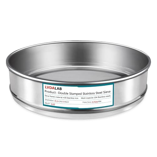 LVDALAB 304 Stainless Steel Mesh Lab Sieve, 500 Mesh (0.0308mm) Aperture Test Sieve, 7.9Inch(20cm) Diameter Economy Standard Analysis Sample Test Sieves for Industrial Laboratory Homes