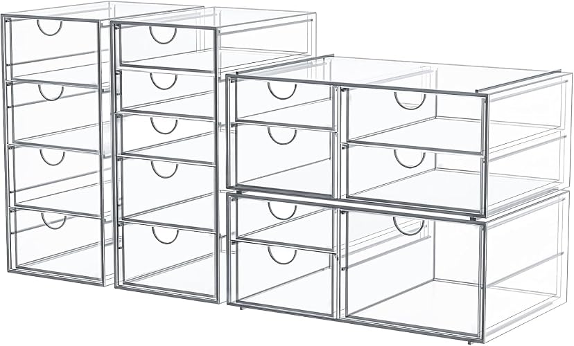 caktraie Acrylic16-Drawer Storage & Makeup Organizer for Desk | Smooth-glide drawers, clear acrylic, stackable, dustproof, wipe clean, for office supplies, pens, jewelry, makeup