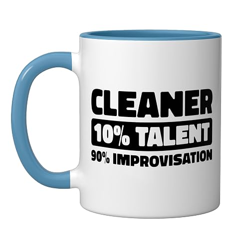 Cleaner Sanitation - Janitorial Housekeeping Cleaner Ceramic Mug, Blue/White