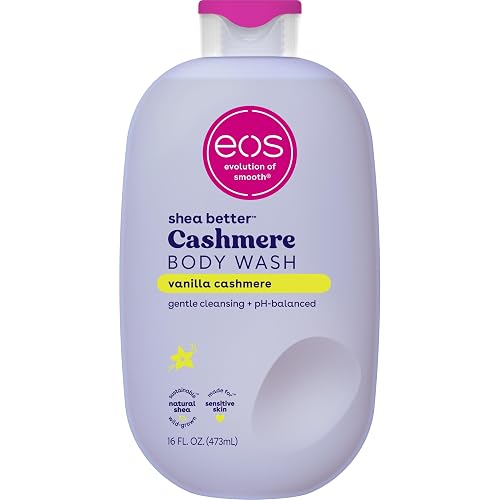 eos Body Wash, Vanilla Cashmere, Moisturizing Creamy Gel Formula with Shea Butter, Glycerin, Vitamin E, pH Balanced, Sensitive Skin, Vegan, 16 fl oz