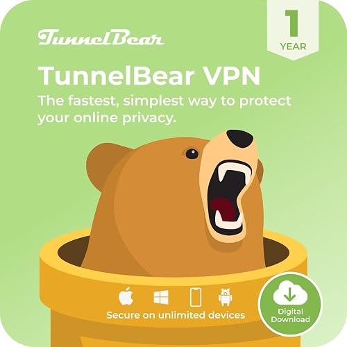 TunnelBear VPN Software, 1-Year Subscription, Unlimited Data and Devices | Encrypt your internet connection to keep your online activity private on any network