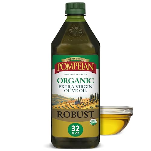 Pompeian Robust Organic Extra Virgin Olive Oil - 32 fl oz | First Cold Pressed Olive Oil for Cooking - Full-Bodied Taste for Dressings and Marinades