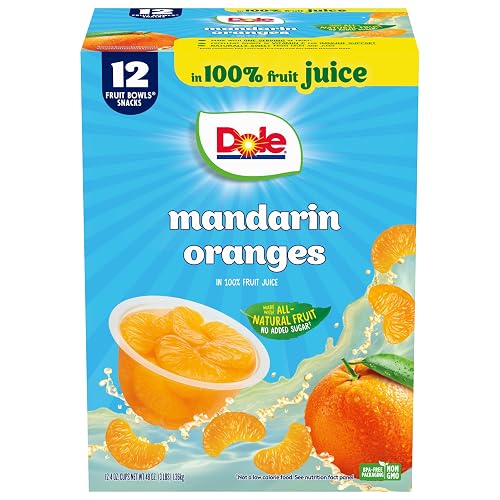 Dole Fruit Bowls Mandarin Oranges, 4oz, 12 Total Cups | In 100% Juice Snacks, Gluten & Dairy Free