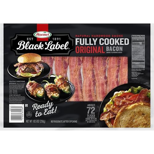 HORMEL BLACK LABEL Fully Cooked Bacon - 10.5 Ounce (Pack of 1) | Thick Bacon Snacks for Breakfast and Snacking