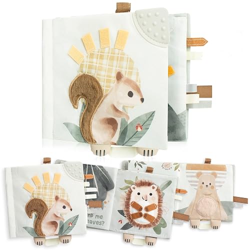 Soft Baby Book with Touch and Feel Pages - Cute Sensory Toy for Babies | For Ages 0-6, 6-12 and 12-18 Months with Mirror and Crinkle Paper - Busy Book for Showers, Newborn or Infant Gift