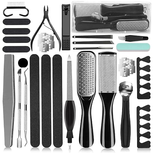 36 in 1 Professional Pedicure Kit, Foot File, Foot Rasp and Callus Remover | Stainless Steel Pedicure Tools for Feet with Foot Scrubber, Nail Clippers and Storage Case for Home or Salon Foot Care