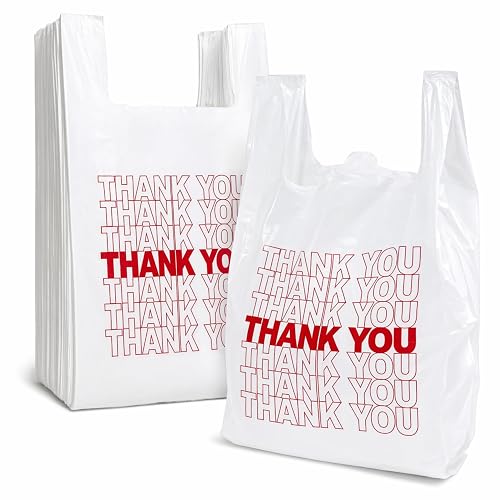 TashiBox 200 Ct Plastic bags,Thank You bags, Shopping Bags | Thank You Bags, Reusable and Disposable, Grocery Bags, 15mic, 0.6 Mil,11.5" X 6.25" X 21"
