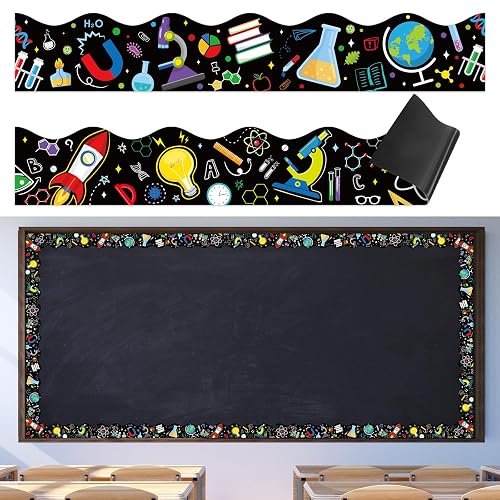 Capoda 24 Pcs Magnetic Science Bulletin Board Border Science Lab Classroom Decoration 11.8 x 2 Inch Scientific Lab Borders Black Magnet Decor Trim for Back to School Classroom Scientist Supplies Decor