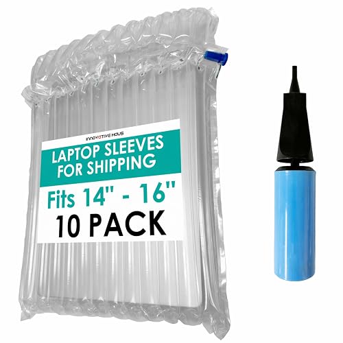 Innovative Haus Inflatable Laptop Protective Bags, 10 Pack, Fits 14-16 Inch | Foam, Sleeve and Shipping Box Alternative, Lightweight, Air Cushioning for Electronic Notebooks, PE/PA, with Pump