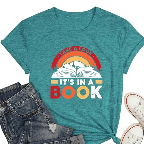 Take a Look It's in a Book Shirt for Women Funny Reading Rainbow Graphic T Shirt Book Lover Gift Tee Tops