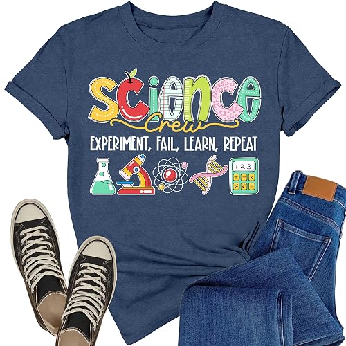 Rwabing Science Teacher Shirts for Women Science Crew T-Shirt STEM Team Scientist Teacher Life Tee Tops