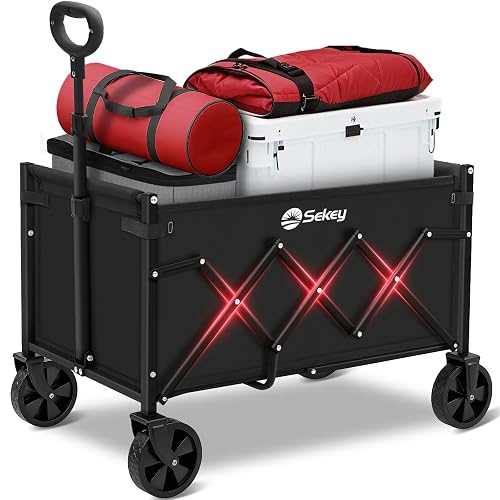Sekey Wagon Cart with Wheels with 220LBS Capacity,Heavy Duty Wagon Carts Foldable,Lightweight Utility Portable Cart for Grocery, Shopping, Garden, Camping. Black