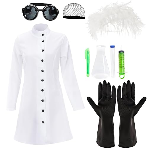 Puteraya 10 Pack Adult Mad Scientist Costume Set Male Female Scientist Costume Physicist Wig Costume for Science Theme Party